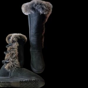 Chic Black Winter Boots with Faux Fur Trim